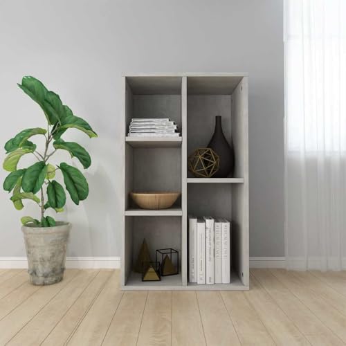 Youuihom Betongrau Bücherregal Sideboard aus Holzwerkstoff 50x25x80 cm Schmal mit 5 Fächern – Elegantes und Robustes Regal für Wohnzimmer Küche oder Büro von Youuihom