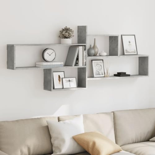 Youuihom Betongrau Wandregal Holzwerkstoff Schwebendes Regal 167,5x18x68 cm mit Stauraum Robust für Bücher Deko Küche Bad von Youuihom