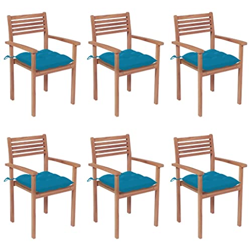 Youuihom Bistro-Stuhl Konversationsstuhl Liegestuhl Liegestühle Stapelbare Gartenstühle mit Kissen 6 STK. Massivholz Teak Geeignet für Restaurants, Bistros, Terrassen, Sonnenzimmer von Youuihom