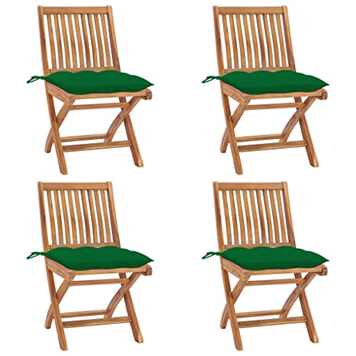 Youuihom Bistro-Stuhl Stühle für den Rasen Freizeitstuhl für draußen Klappbare Gartenstühle mit Kissen 4 STK. Massivholz Teak Geeignet für Innenhof, Bistro, Balkon, Garten, Poolside von Youuihom