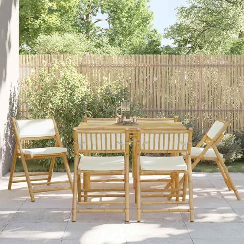 Youuihom Bistrostühle 6 STK. Klappbar mit Cremeweißen Kissen Bambus Outdoor Stuhl Campingstuhl Strandstuhl Outdoor Sessel für Balkon Garten Camping Strand von Youuihom