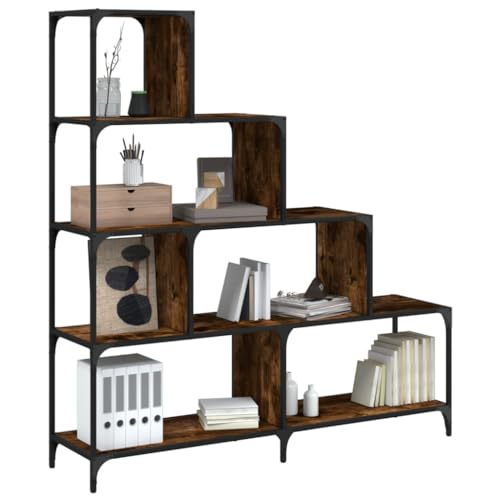 Youuihom Bücherregal 4 Ebenen Räuchereiche Holzwerkstoff 139 x 33,5 x 149 cm Schmaler Hochschrank Stehendes Regal für Wohnzimmer Büro als Raumteiler mit Viel Stauraum von Youuihom