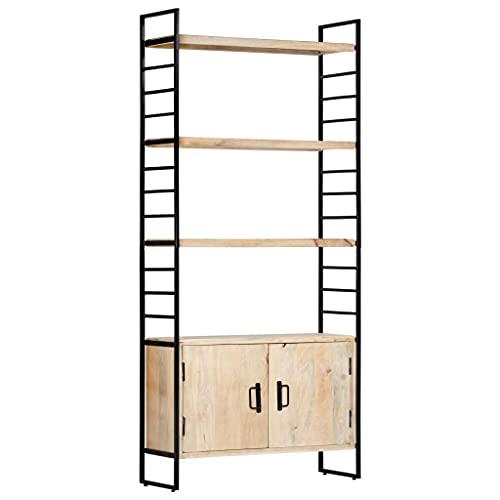 Youuihom Bücherregal 4 Ebenen mit 2 Türen aus Massivholz Mango Industriestil 80x30x180 cm für Wohnzimmer Büro von Youuihom