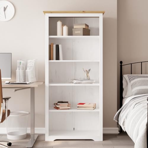 Youuihom Bücherregal 5 Fächer aus Massivholz Kiefer in Weiß oder Braun mit Wachsbeschichtung 82x40x173 cm | Schmal Hoch Regal | Französisches Design | Robust Stabil für Wohnzimmer Homeoffice Youuihom Bücherregal 5 Fächer aus Massivholz Kiefer in Weiß oder Braun mit Wachsbeschichtung 82x40x173 cm | Schmal Hoch Regal | Französisches Design | Robust Stabil für Wohnzimmer Homeoffice von Youuihom