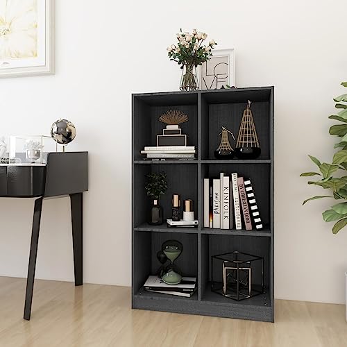 Youuihom Bücherregal Grau aus Massivholz Kiefer 70x33x110 cm | Schmales Hochregal mit Robustem Design für Wohnzimmer Büro und Dekoration von Youuihom