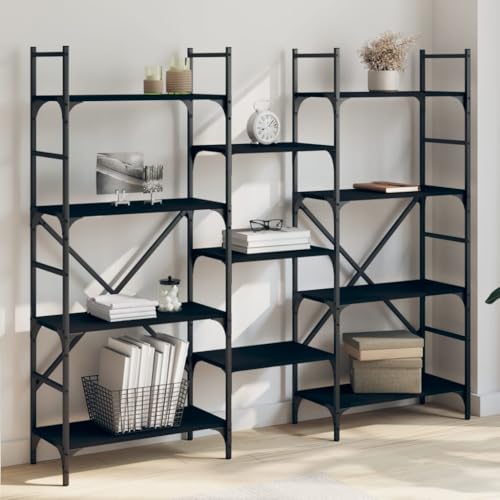Youuihom Bücherregal Schwarz 160x28,5x136,5 cm aus Holzwerkstoff und pulverbeschichtetem Stahl Stabiles Regal mit Mehrzwecknutzung für Wohnzimmer Büro Schlafzimmer von Youuihom