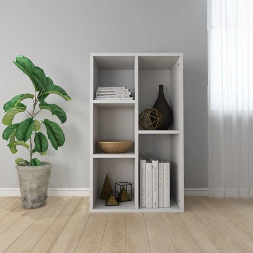 Youuihom Bücherregal Sideboard Hochglanz-Weiß 50x25x80 cm mit 5 Fächern aus Holzwerkstoff Modernes Design für Wohnzimmer und Büro von Youuihom