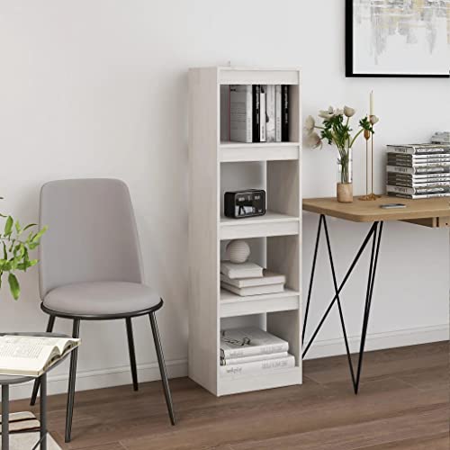 Youuihom Bücherregal mit Fächern, Multifunktionales Bücherregal, Bücherregal Raumteiler Weiß 40x30x135,5 cm Massivholz Kiefer Geeignet für Flur, Wohnzimmer, Küche, Arbeitszimmer, Heimbüro von Youuihom