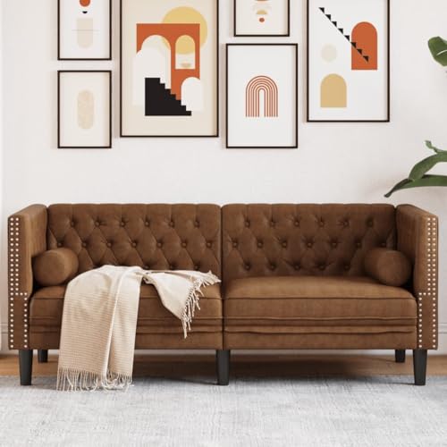 Youuihom Chesterfield-Sofa 2-Sitzer Braun Kunstleder in Wildleder-Optik Küchensofa Outdoor Sofa Sessel Wohnzimmer Cauchsofa für Wohnzimmer Jugendzimmer Esszimmer Balkon von Youuihom