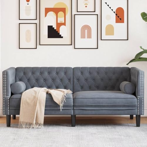 Youuihom Chesterfield-Sofa mit Nackenrollen 2-Sitzer Dunkelgrau Samt Küchensofa Outdoor Sofa Sessel Wohnzimmer Cauchsofa für Wohnzimmer Jugendzimmer Esszimmer Balkon von Youuihom