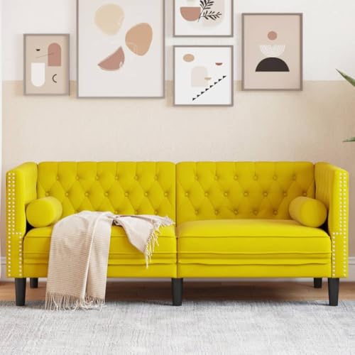 Youuihom Chesterfield-Sofa mit Nackenrollen 2-Sitzer Gelb Samt Küchensofa Outdoor Sofa Sessel Wohnzimmer Cauchsofa für Wohnzimmer Jugendzimmer Esszimmer Balkon Youuihom Chesterfield-Sofa mit Nackenrollen 2-Sitzer Gelb Samt Küchensofa Outdoor Sofa Sessel Wohnzimmer Cauchsofa für Wohnzimmer Jugendzimmer Esszimmer Balkon von Youuihom
