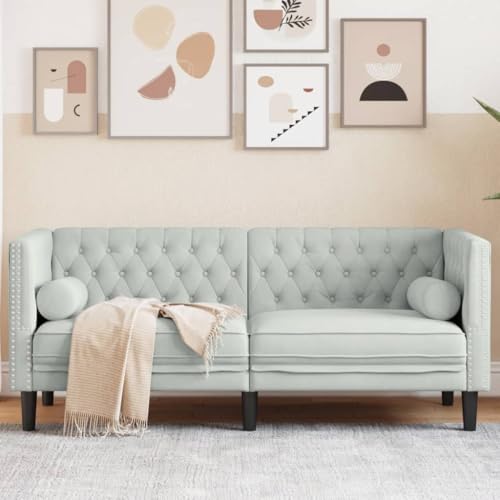 Youuihom Chesterfield-Sofa mit Nackenrollen 2-Sitzer Hellgrau Samt Küchensofa Outdoor Sofa Sessel Wohnzimmer Cauchsofa für Wohnzimmer Jugendzimmer Esszimmer Balkon von Youuihom