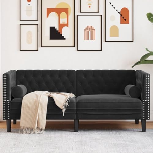Youuihom Chesterfield-Sofa mit Nackenrollen 2-Sitzer Schwarz Samt Küchensofa Outdoor Sofa Sessel Wohnzimmer Cauchsofa für Wohnzimmer Jugendzimmer Esszimmer Balkon von Youuihom