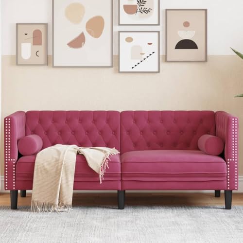 Youuihom Chesterfield-Sofa mit Nackenrollen 2-Sitzer Weinrot Samt Küchensofa Outdoor Sofa Sessel Wohnzimmer Cauchsofa für Wohnzimmer Jugendzimmer Esszimmer Balkon von Youuihom