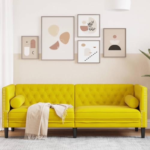 Youuihom Chesterfield-Sofa mit Nackenrollen 3-Sitzer Gelb Samt Küchensofa Outdoor Sofa Sessel Wohnzimmer Cauchsofa für Wohnzimmer Jugendzimmer Esszimmer Balkon von Youuihom