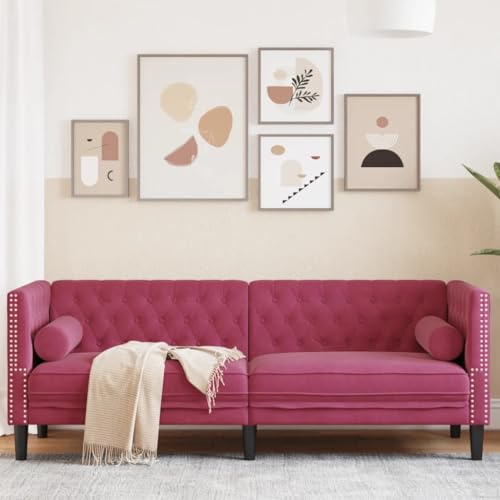 Youuihom Chesterfield-Sofa mit Nackenrollen 3-Sitzer Weinrot Samt Küchensofa Outdoor Sofa Sessel Wohnzimmer Cauchsofa für Wohnzimmer Jugendzimmer Esszimmer Balkon von Youuihom