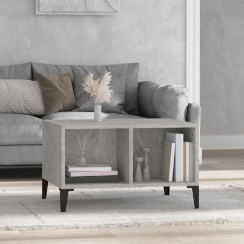 Youuihom Couchtisch Beistelltisch Betongrau 60x50x36,5 cm mit 2 offenen Fächern Industrielles Design Stauraum für Wohnzimmer von Youuihom