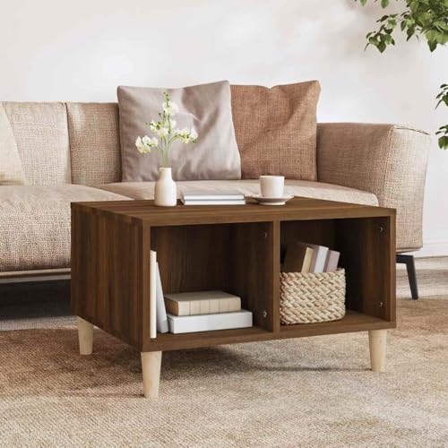 Youuihom Couchtisch Beistelltisch Braun Eichen-Optik 60x50x36,5 cm Holzwerkstoff mit Massivholzbeinen 4 offene Fächer skandinavisches Design für Wohnzimmer von Youuihom