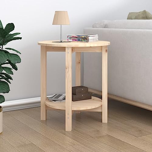 Youuihom Couchtisch Beistelltisch aus Massivholz Kiefer Rund Ø55x60 cm mit Praktischer Tischplatte und Offener Ablage Rustikaler Wohnzimmertisch für Sofa Bereich von Youuihom