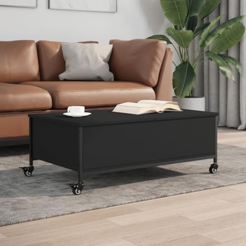 Youuihom Couchtisch Beistelltisch mit Rollen Schwarz 91x55x34 cm Holzwerkstoff Stauraum für Wohnzimmer Schlafzimmer und Flur Robuste Platte von Youuihom
