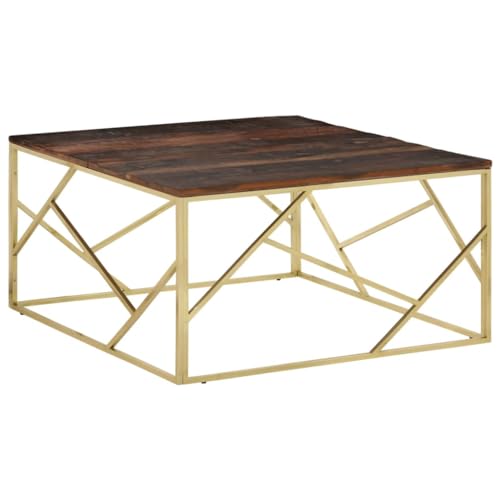 Youuihom Couchtisch Golden Edelstahl Massive Holzschwellen Moderner Beistelltisch 100x100x50cm mit Schlichter Optik für Wohnzimmer Flur Schlafzimmer Youuihom Couchtisch Golden Edelstahl Massive Holzschwellen Moderner Beistelltisch 100x100x50cm mit Schlichter Optik für Wohnzimmer Flur Schlafzimmer von Youuihom