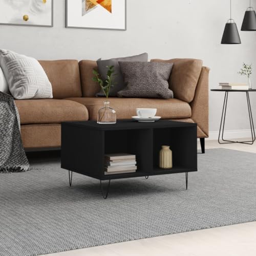 Youuihom Couchtisch Schwarz Beistelltisch 60x50x36,5 cm Holzwerkstoff Metallbeine Moderner Sofatisch mit Stauraum für Wohnzimmer von Youuihom