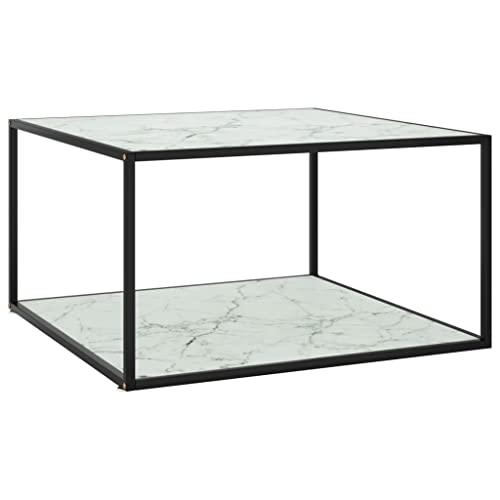Youuihom Couchtisch Schwarz mit Weißem Glas Marmor-Optik 90x90x50 cm Beistelltisch aus Hartglas und Stahl Moderner Wohnzimmertisch Youuihom Couchtisch Schwarz mit Weißem Glas Marmor-Optik 90x90x50 cm Beistelltisch aus Hartglas und Stahl Moderner Wohnzimmertisch von Youuihom