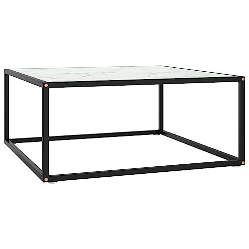 Youuihom Couchtisch Schwarz mit Weißem Glas in Marmor-Optik 80x80x35 cm Moderner Beistelltisch für Wohnzimmer von Youuihom