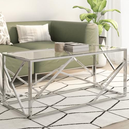 Youuihom Couchtisch Silbern Edelstahl und Hartglas Moderner Beistelltisch 110x45x45 cm Robust Pflegeleicht für Wohnzimmer Schlafzimmer und Flur Youuihom Couchtisch Silbern Edelstahl und Hartglas Moderner Beistelltisch 110x45x45 cm Robust Pflegeleicht für Wohnzimmer Schlafzimmer und Flur von Youuihom