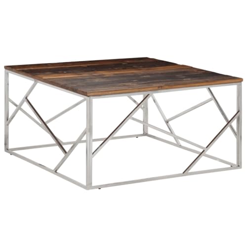 Youuihom Couchtisch Silbern Edelstahlgestell mit Massiver Holzschwelle 100x100x50 cm Moderner Beistelltisch für Wohnzimmer Youuihom Couchtisch Silbern Edelstahlgestell mit Massiver Holzschwelle 100x100x50 cm Moderner Beistelltisch für Wohnzimmer von Youuihom
