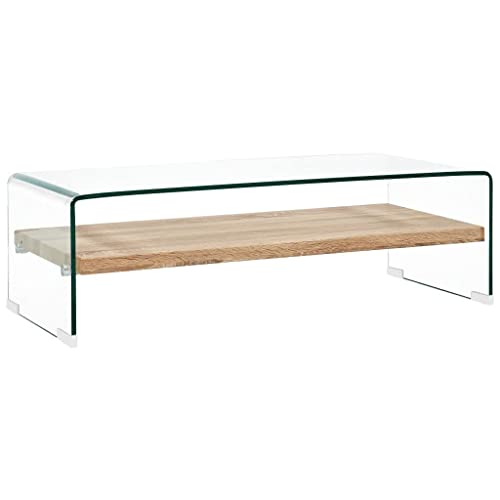 Youuihom Couchtisch Transparent mit Ablage 98x45x31 cm aus gehärtetem Sicherheitsglas und Eichendekor MDF moderner Wohnzimmertisch für Sofa Youuihom Couchtisch Transparent mit Ablage 98x45x31 cm aus gehärtetem Sicherheitsglas und Eichendekor MDF moderner Wohnzimmertisch für Sofa von Youuihom