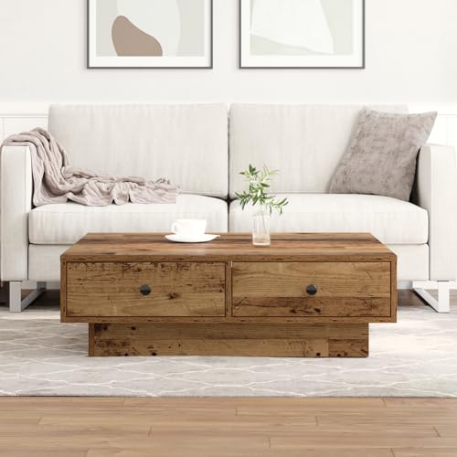 Youuihom Couchtisch aus Altem Recycled Holz Quadratisch Braun 90x90x28 cm mit Zwei Schubladen Rustikaler Stil Stauraum für Wohnzimmer Beistelltisch Youuihom Couchtisch aus Altem Recycled Holz Quadratisch Braun 90x90x28 cm mit Zwei Schubladen Rustikaler Stil Stauraum für Wohnzimmer Beistelltisch von Youuihom