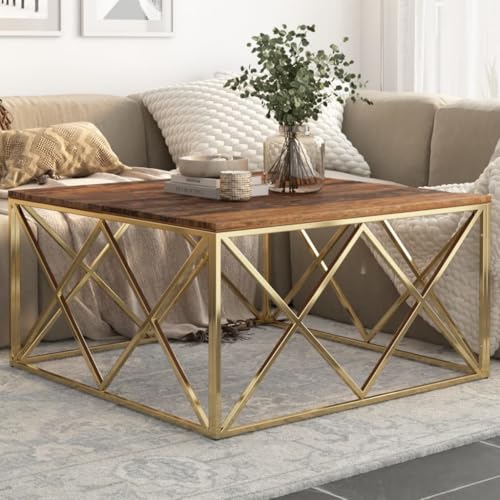 Youuihom Couchtisch mit Goldenem Edelstahlgestell und Massivholzplatte 100x100x50 cm Robust Stabil Modern für Wohnzimmer Beistelltisch Youuihom Couchtisch mit Goldenem Edelstahlgestell und Massivholzplatte 100x100x50 cm Robust Stabil Modern für Wohnzimmer Beistelltisch von Youuihom