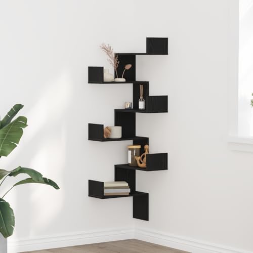 Youuihom Eck-Wandregal Schwarz Eiche 45x45x147 cm mit 6 Regalböden Platzsparendes Eckschrank Design für Wohnzimmer Schlafzimmer Büro von Youuihom