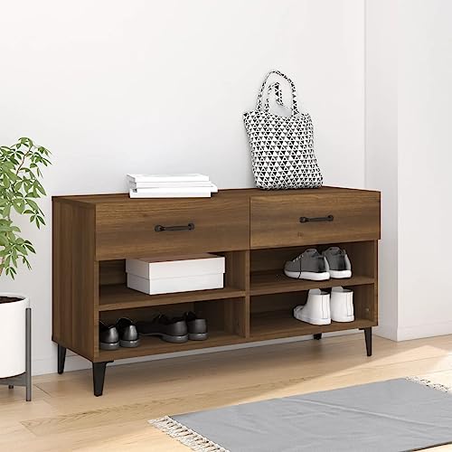 Youuihom Eingangsbereich Aufbewahrungsbank, Schuhablage Schrank, Schuhschrank Braun Eichen-Optik 102x35x55 cm Holzwerkstoff Geeignet für Eingang, Wohnzimmer, Schlafzimmer, Wohnung, Flure, Gänge von Youuihom