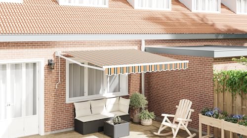 Youuihom Einziehbare Markise für Balkon und Terrasse 350x250 cm Modernes Gestreiftes Design in Grün und Gelb UV Beständig und Wasserdicht Ausziehbarer Sonnenschutz mit Manueller Neigung bis 80 Grad von Youuihom