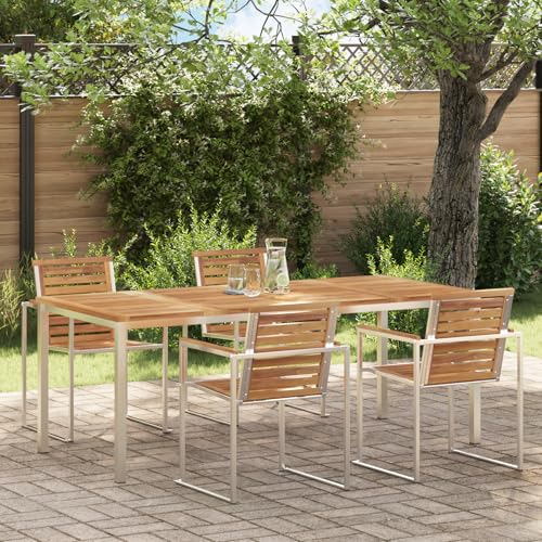 Youuihom Esstisch für draußen 200x90 cm aus solidem Teakholz mit Edelstahlrahmen Moderner Gartentisch für 8 Personen Langlebig und Wetterfest für Balkon Terrasse und Garten von Youuihom