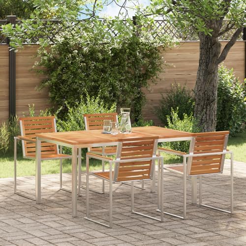 Youuihom Esstisch für draußen aus massivem Teakholz mit Edelstahlrahmen 150x90x75 cm Rechteckiger Gartentisch für 6 Personen Langlebig & Wetterfest für Terrasse Garten und Balkon Youuihom Esstisch für draußen aus massivem Teakholz mit Edelstahlrahmen 150x90x75 cm Rechteckiger Gartentisch für 6 Personen Langlebig & Wetterfest für Terrasse Garten und Balkon von Youuihom