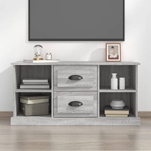 Youuihom Fernsehschrank TV Lowboard Grau Sonoma 99,5 x 35,5 x 48 cm Holzwerkstoff Modernes Design mit 4 Fächern & 2 Schubladen Stauraum TV Bank für Wohnzimmer Schlafzimmer Flur von Youuihom