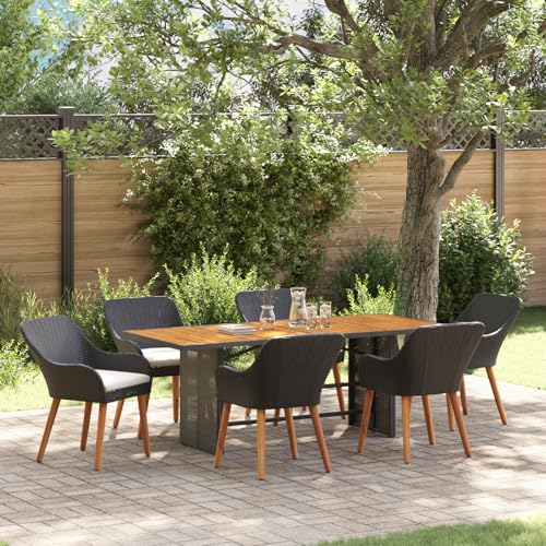 Youuihom Garten Essgruppe 7-teilig Schwarz Poly-Rattan mit Akazienholz Tischplatte Modernes Design Robust & UV-beständig für Terrasse Balkon und Garten Youuihom Garten Essgruppe 7-teilig Schwarz Poly-Rattan mit Akazienholz Tischplatte Modernes Design Robust & UV-beständig für Terrasse Balkon und Garten von Youuihom