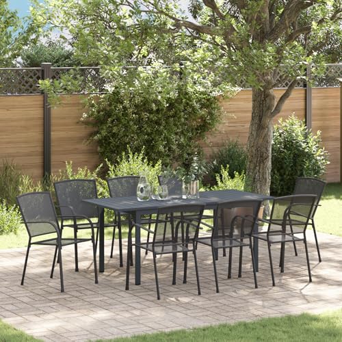 Youuihom Garten Essgruppe 8 Stühle und 1 Tisch Set aus Metall in Schwarz Rechteckiges Design Wetterfest und Platzsparend für Terrasse Garten und Balkon Youuihom Garten Essgruppe 8 Stühle und 1 Tisch Set aus Metall in Schwarz Rechteckiges Design Wetterfest und Platzsparend für Terrasse Garten und Balkon von Youuihom