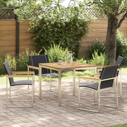 Youuihom Garten Essgruppe aus Massivholz Akazie mit Metallrahmen Quadratischer Tisch und 4 Stühle Modernes Design für Terrasse Balkon und Garten Youuihom Garten Essgruppe aus Massivholz Akazie mit Metallrahmen Quadratischer Tisch und 4 Stühle Modernes Design für Terrasse Balkon und Garten von Youuihom