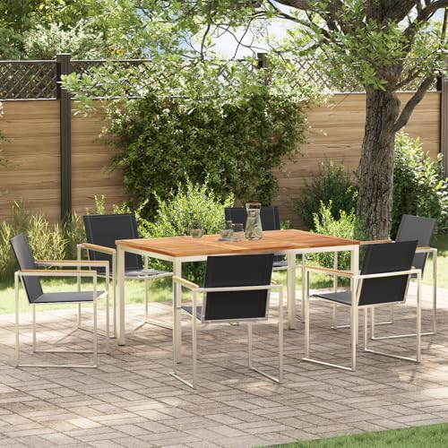 Youuihom Garten Essgruppe aus Massivholz Teak mit Stahlrahmen 7 teiliges Set Rechteckiger Esstisch und 6 Stühle Robustes Outdoor Möbel für Balkon Terrasse und Garten Youuihom Garten Essgruppe aus Massivholz Teak mit Stahlrahmen 7 teiliges Set Rechteckiger Esstisch und 6 Stühle Robustes Outdoor Möbel für Balkon Terrasse und Garten von Youuihom