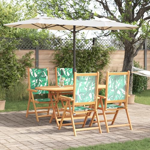 Youuihom Garten Essset 5 Teile aus massivem Akazienholz mit Blättermuster Klappbarer Esstisch und 4 Stühle für Terrasse Balkon und Garten Robustes Outdoor Möbelset von Youuihom