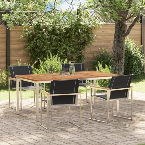 Youuihom Garten Essset aus Massivholz Akazie mit 4 Stühlen Rechteckiger Esstisch Outdoor Modernes Design Robust & Wetterfest für Terrasse Balkon und Garten von Youuihom