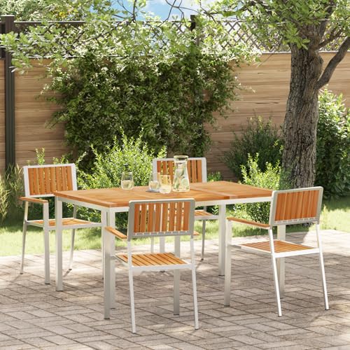 Youuihom Garten Essset aus Massivholz Teak 150x90 cm mit 4 Stühlen Outdoor Esstisch Set für Terrasse Balkon und Garten Robustes Design mit Verwitterter Oberfläche von Youuihom