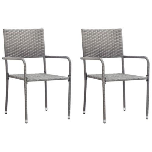 Youuihom Garten-Essstühle 2 STK. Stapelbar Grau Polyrattan Essstühle Strandstuhl Balkonstuhl Outdoor Sessel für Camping Strand Garten Balkon von Youuihom