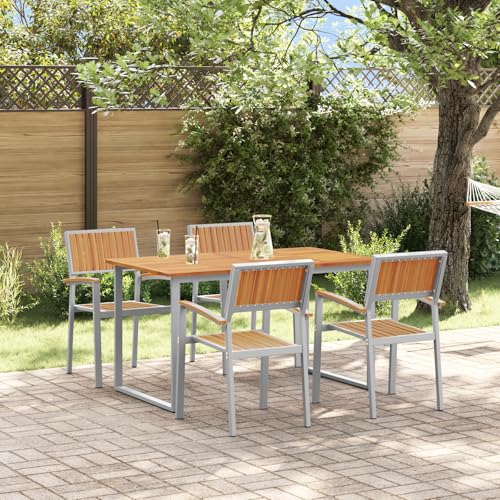 Youuihom Garten Esstisch Set Grau 5 teilig aus pulverbeschichtetem Stahl und Massivholz Akazie Modernes Design Robust und Wetterfest für Terrasse Balkon und Garten Youuihom Garten Esstisch Set Grau 5 teilig aus pulverbeschichtetem Stahl und Massivholz Akazie Modernes Design Robust und Wetterfest für Terrasse Balkon und Garten von Youuihom