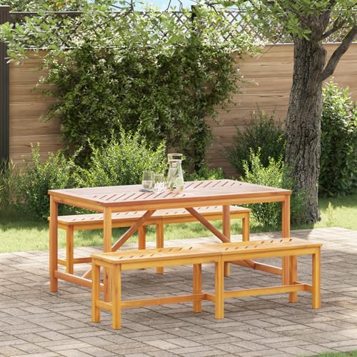 Youuihom Garten Esstisch Set aus Massivholz Akazie Modernes Design mit 2 Bänken und 1 Tisch Robust und Wetterfest für Terrasse Garten und Balkon Youuihom Garten Esstisch Set aus Massivholz Akazie Modernes Design mit 2 Bänken und 1 Tisch Robust und Wetterfest für Terrasse Garten und Balkon von Youuihom