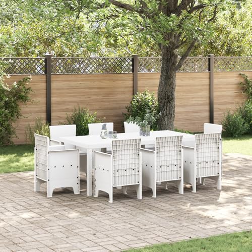 Youuihom Garten Esstisch Set aus Poly Rattan Weiß 9-teilig Modernes Design für 8 Personen UV-beständig & pflegeleicht für Terrasse Balkon und Garten von Youuihom